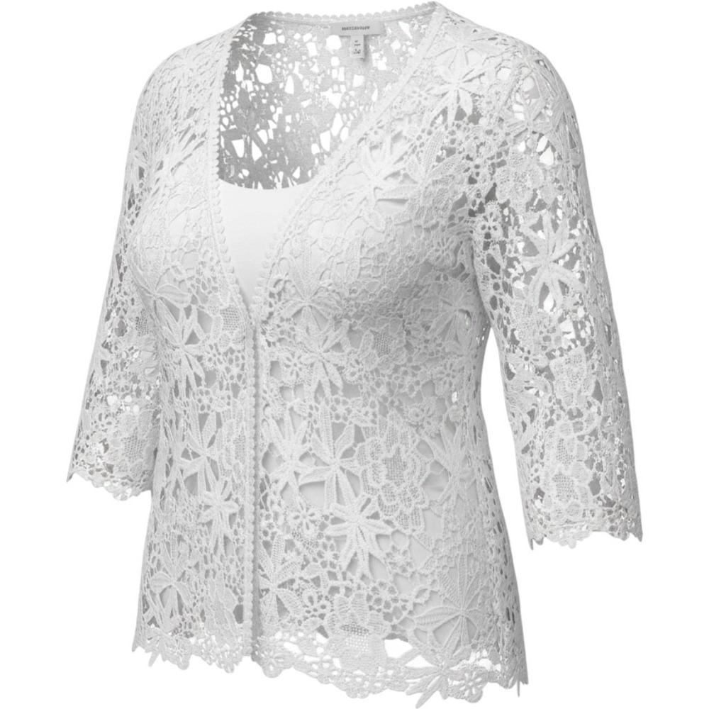 Chris McLaughlin Open Floral Lace Topper Cardigan White 3X New 3/4 Sleeve Travel